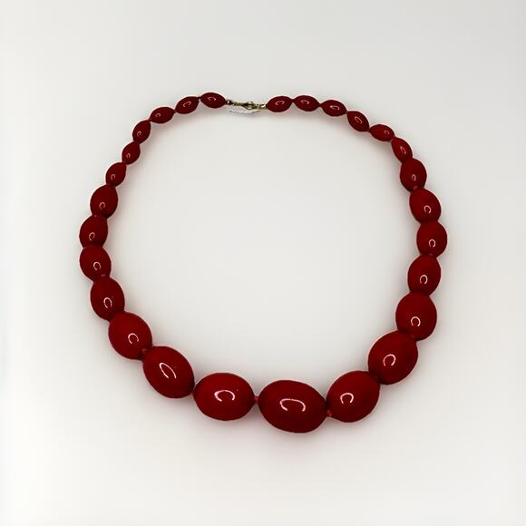 VTG Marked Trifari Red Beaded Necklace Retro Stamped Bounding Pooh Ariel Tiki - Picture 1 of 3